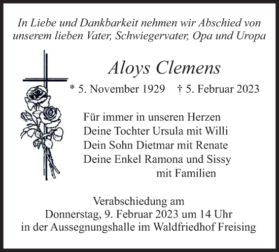 Traueranzeige von Aloys Clemens von merkurtz