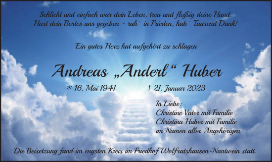 Traueranzeige von Andreas Huber von merkurtz