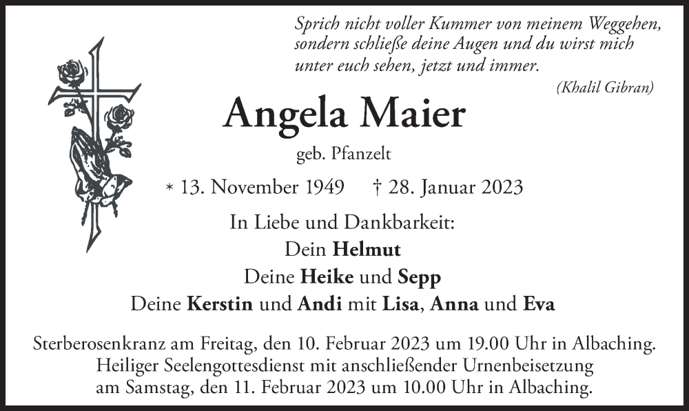  Traueranzeige für Angela Maier vom 06.02.2023 aus merkurtz