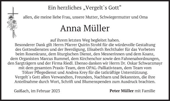 Traueranzeige von Anna Müller von merkurtz