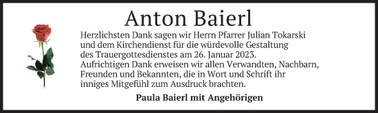 Traueranzeige von Anton Baierl von merkurtz