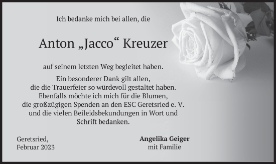 Traueranzeige von Anton Kreuzer von merkurtz