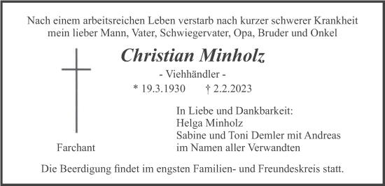 Traueranzeige von Christian Minholz von merkurtz