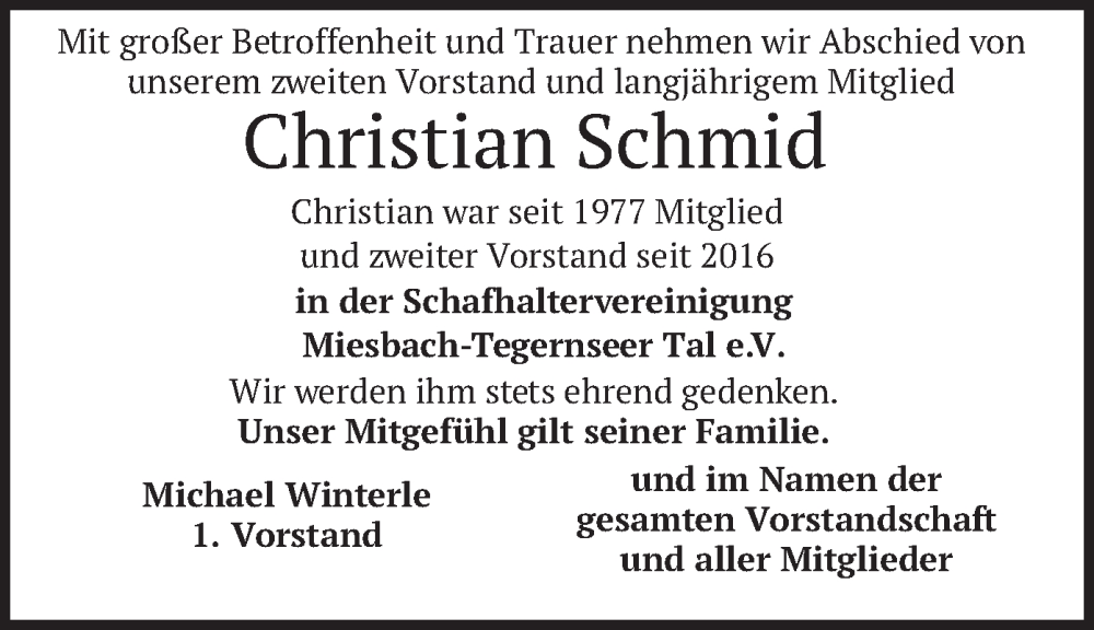  Traueranzeige für Christian Schmid vom 08.02.2023 aus merkurtz