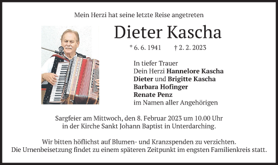 Todesanzeige von Dieter Kascha von merkurtz