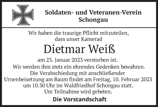 Traueranzeige von Dietmar Weiß von merkurtz