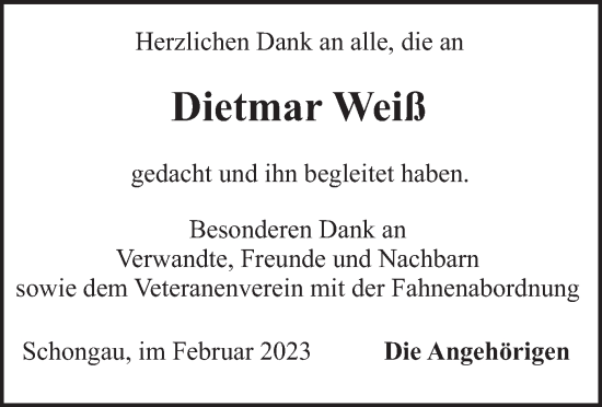 Traueranzeige von Dietmar Weiß von merkurtz