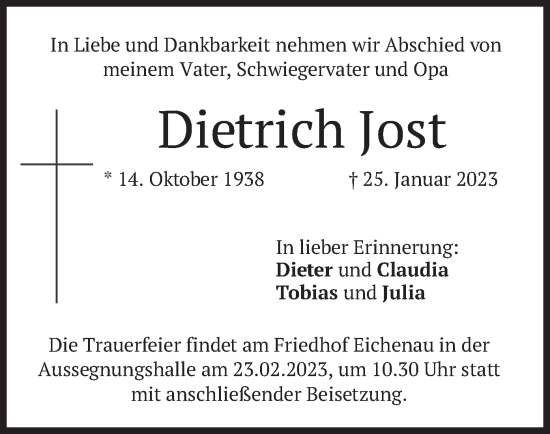 Traueranzeige von Dietrich Jost von merkurtz