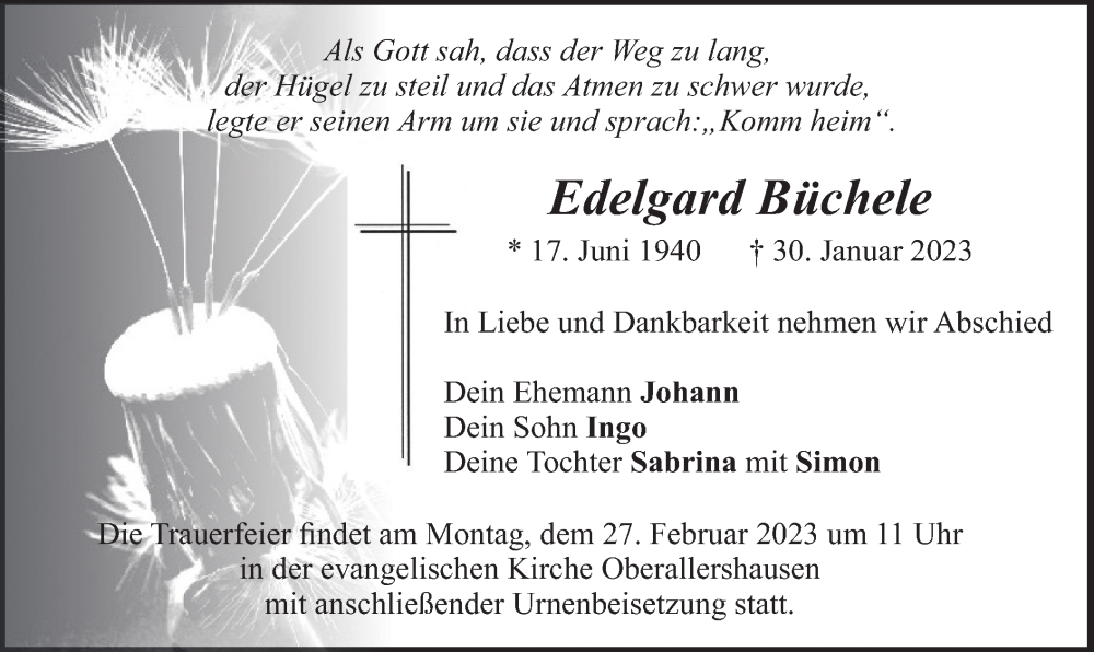  Traueranzeige für Edelgard Büchele vom 23.02.2023 aus merkurtz