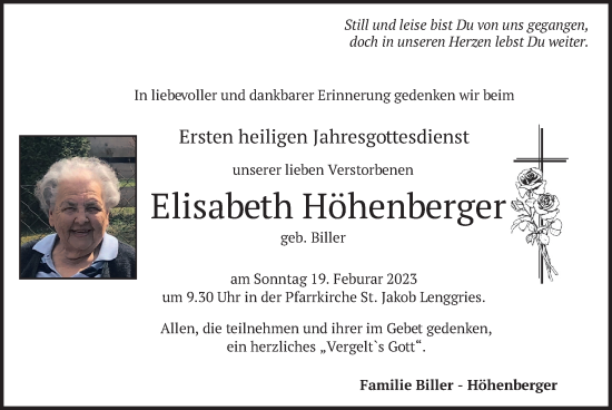 Traueranzeige von Elisabeth Höhenberger von merkurtz