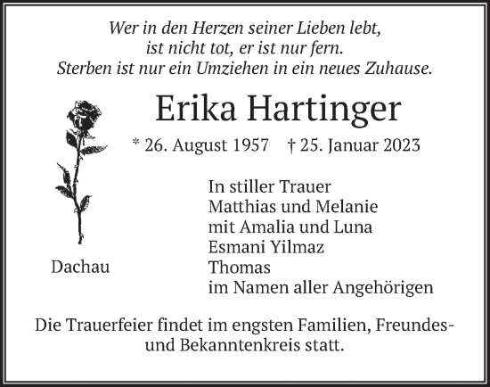 Traueranzeige von Erika Hartinger von merkurtz