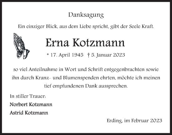 Traueranzeige von Erna Kotzmann von merkurtz