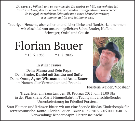 Traueranzeigen Von Florian Bauer | Trauer.merkur.de