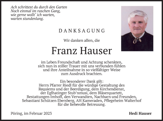 Traueranzeige von Franz Hauser von merkurtz