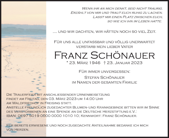 Traueranzeige von Franz Schönauer von merkurtz