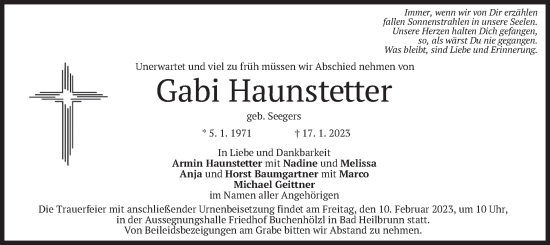 Traueranzeige von Gabi Haunstetter von merkurtz