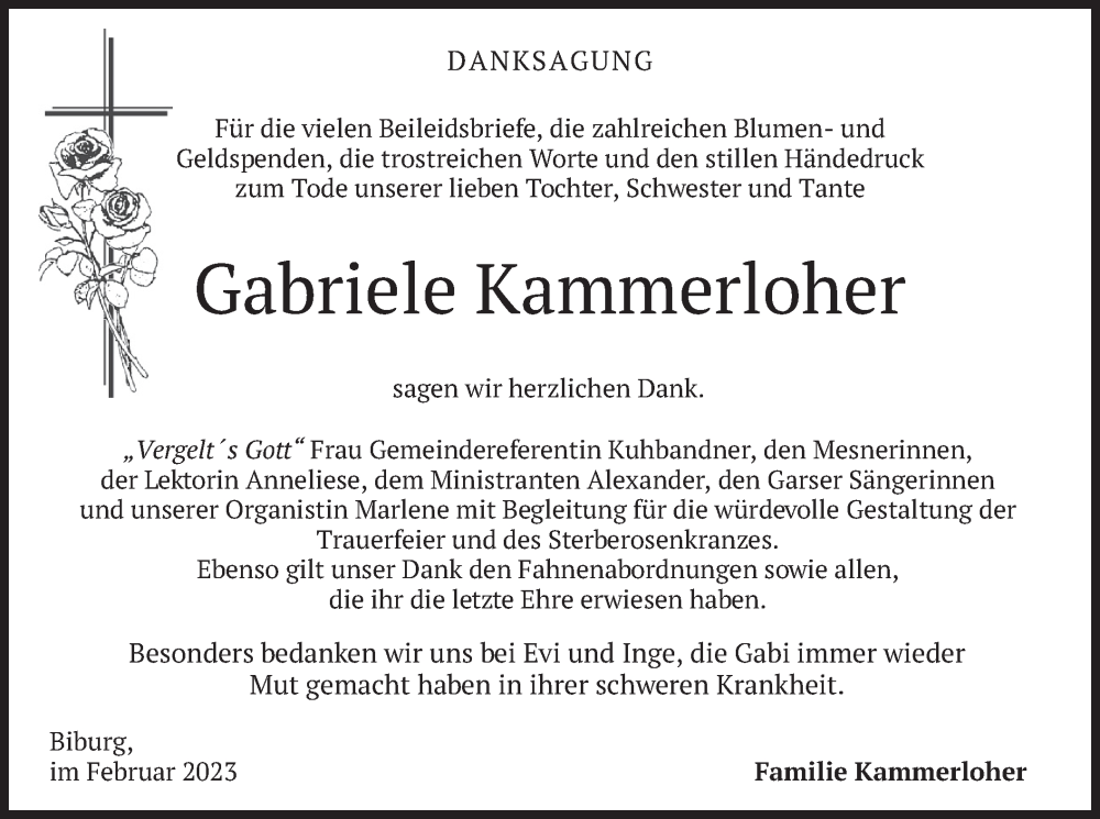 Traueranzeige für Gabriele Kammerloher vom 23.02.2023 aus merkurtz