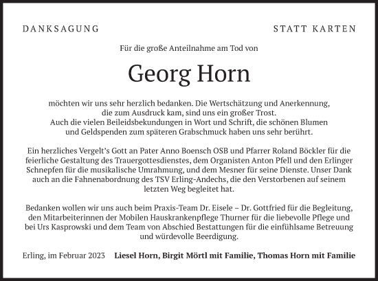 Traueranzeige von Georg Horn von merkurtz