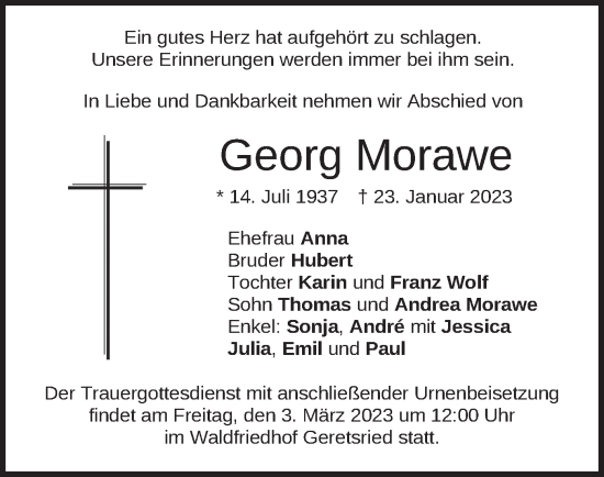 Traueranzeige von Georg Morawe von merkurtz