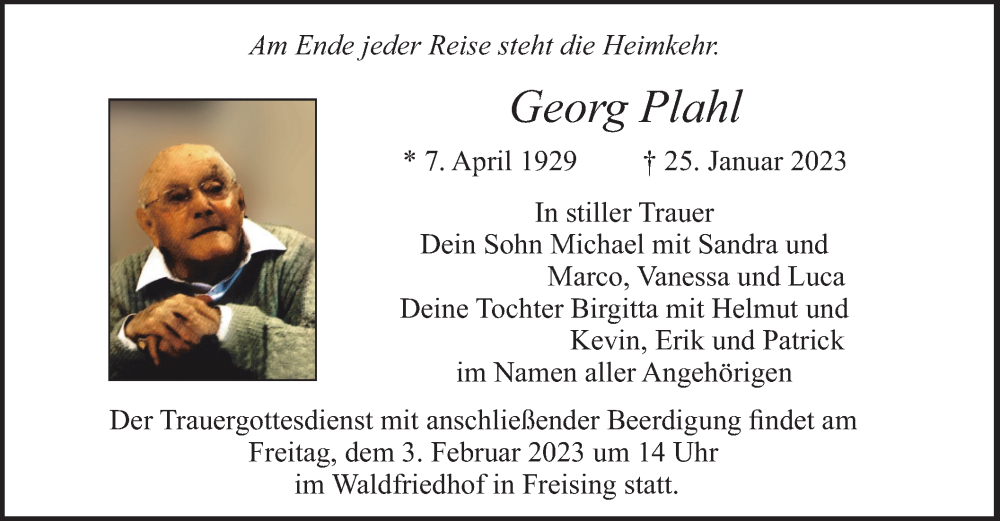  Traueranzeige für Georg Plahl vom 01.02.2023 aus merkurtz