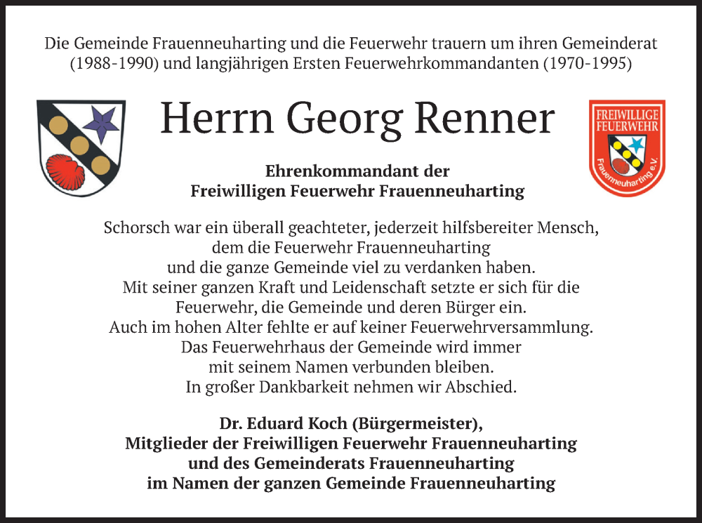  Traueranzeige für Georg Renner vom 24.02.2023 aus merkurtz