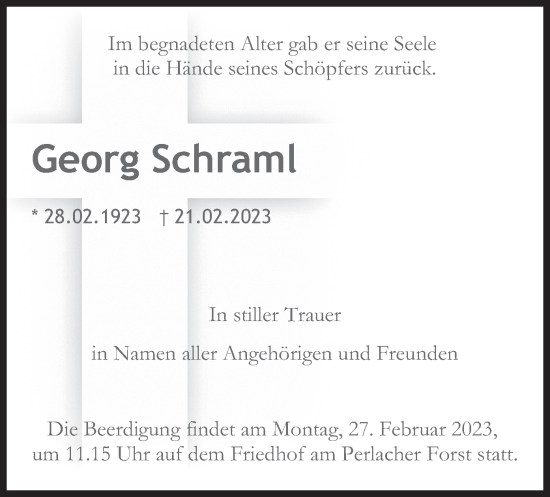 Traueranzeige von Georg Schraml von merkurtz