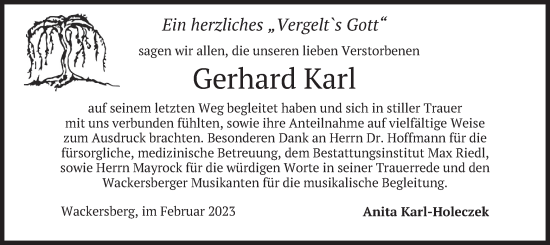 Traueranzeige von Gerhard Karl von merkurtz