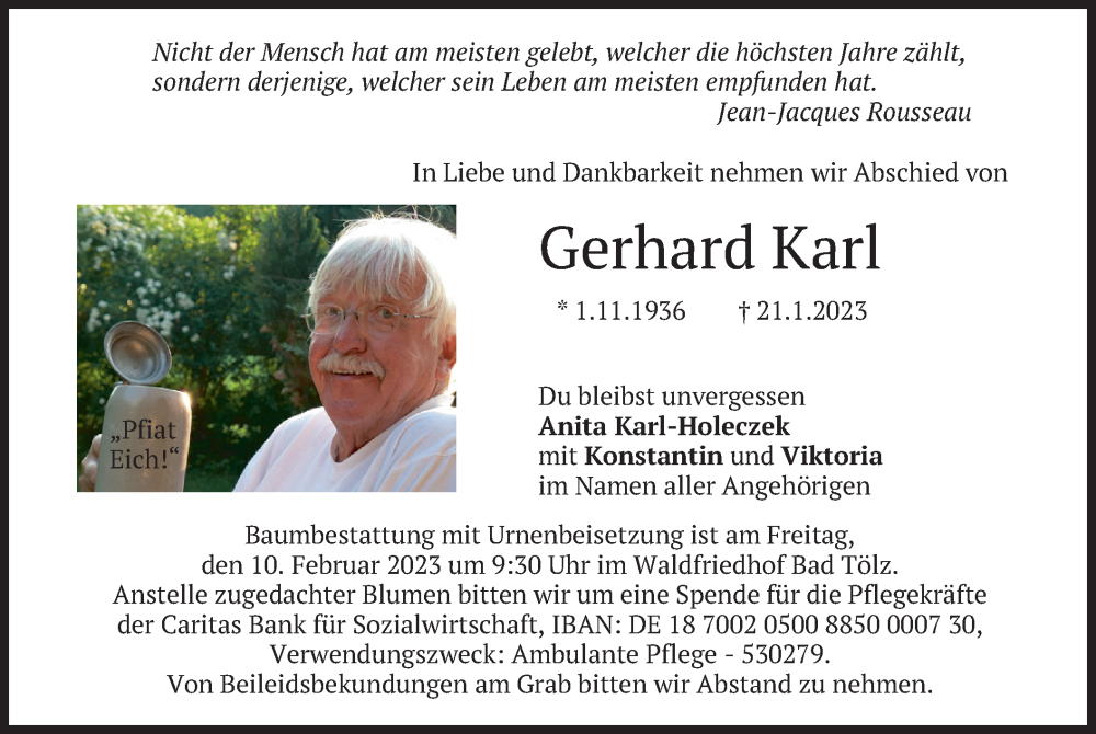  Traueranzeige für Gerhard Karl vom 04.02.2023 aus merkurtz