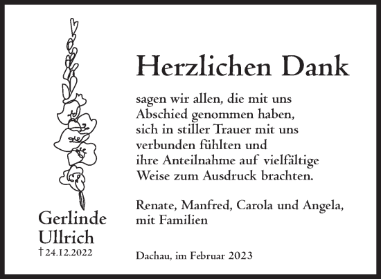 Traueranzeige von Gerlinde Ullrich von merkurtz