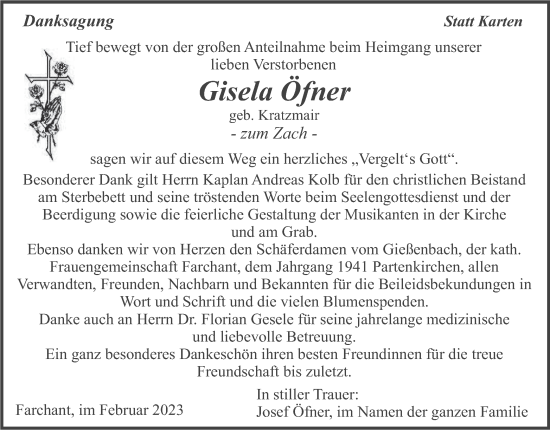 Traueranzeige von Gisela Öfner