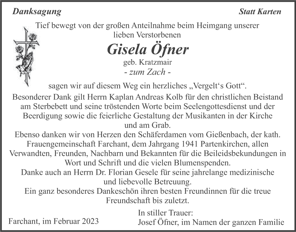  Traueranzeige für Gisela Öfner vom 11.02.2023 aus merkurtz