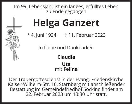 Traueranzeige von Helga Ganzert von merkurtz