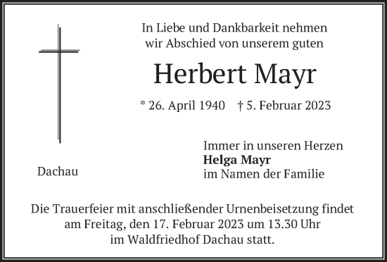 Traueranzeige von Herbert Mayr von merkurtz