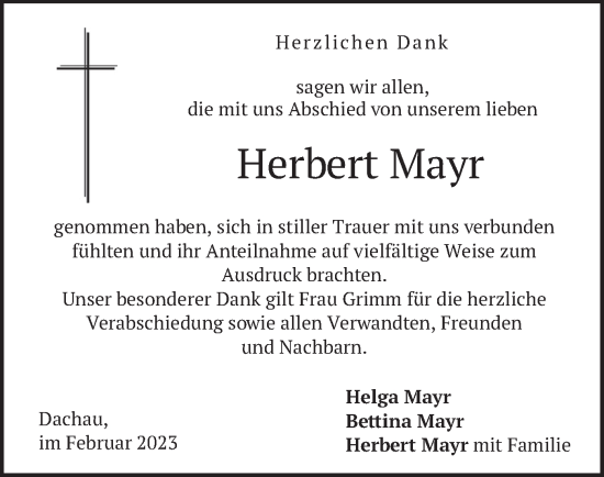 Traueranzeige von Herbert Mayr von merkurtz