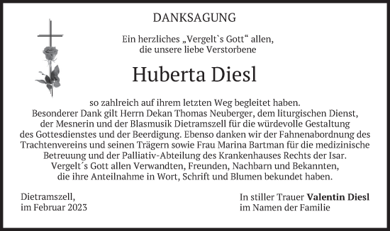 Traueranzeige von Huberta Diesl von merkurtz
