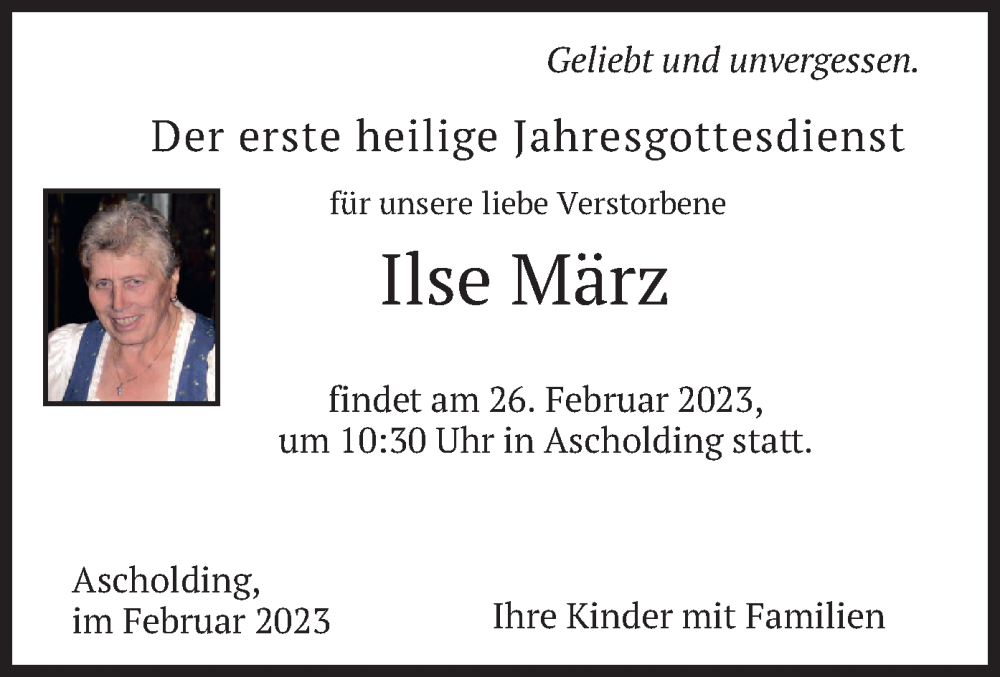  Traueranzeige für Ilse März vom 18.02.2023 aus merkurtz