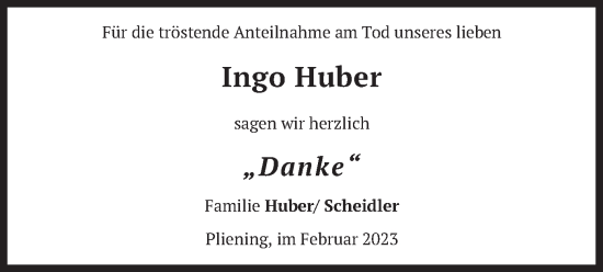 Traueranzeige von Ingo Huber von merkurtz