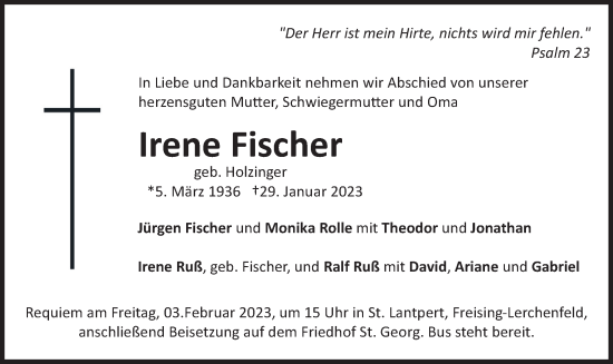 Traueranzeige von Irene Fischer von merkurtz