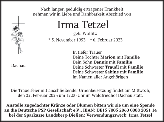 Traueranzeige von Irma Tetzel von merkurtz