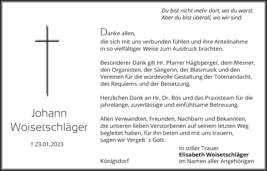 Traueranzeige von Johann Woisetschläger von merkurtz