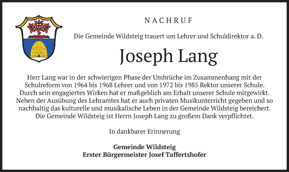  Traueranzeige für Joseph Lang vom 18.02.2023 aus merkurtz