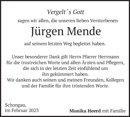 Traueranzeige von Jürgen Mende von merkurtz