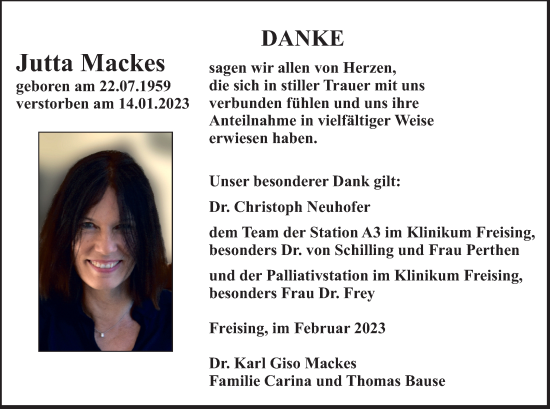 Traueranzeige von Jutta Mackes von merkurtz