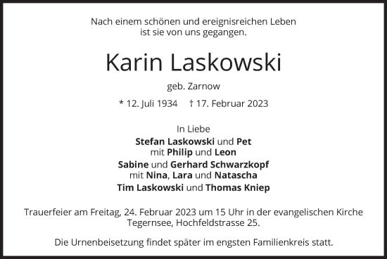 Traueranzeige von Karin Laskowski von merkurtz