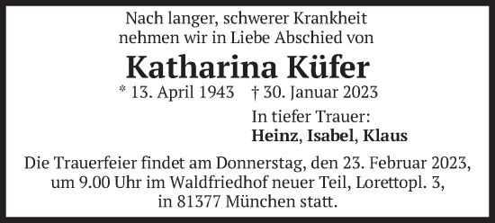 Traueranzeige von Katharina Küfer von merkurtz