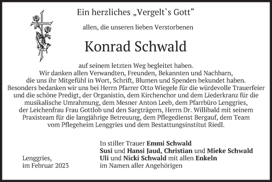 Traueranzeige von Konrad Schwald von merkurtz