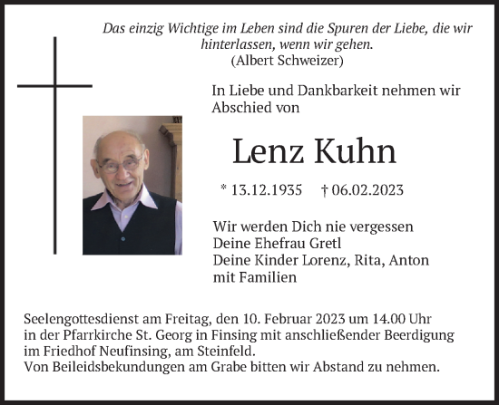 Todesanzeige von Lenz Kuhn von merkurtz