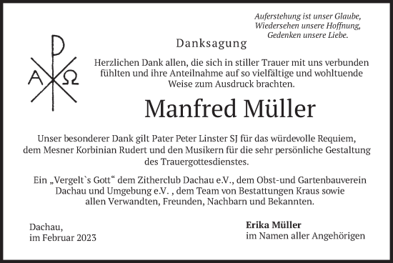 Traueranzeige von Manfred Müller von merkurtz