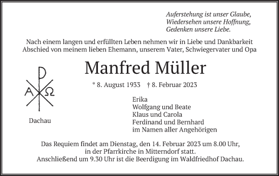 Traueranzeige von Manfred Müller von merkurtz