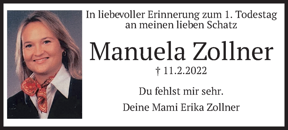  Traueranzeige für Manuela Zollner vom 11.02.2023 aus merkurtz